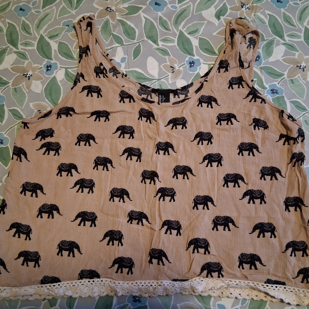 Forever 21 Black Elephant Print Tank Top